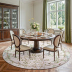 jinchan Round Rugs 8ft Ivory Botanical Birds Print Machine Washable 8' Circle Nature Plants Modern Soft Non Slip Kids Throw Area Rugs Ultra Thin Low Pile Carpet for Living Room Bedroom Dining Room