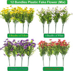 Artificial Fake Plants Flowers for Outdoor Spring Decoration, 16 Bundles Faux Silk Colorful Daisy UV Resistant Realistic for Outside Porch Patio Home Yard Garden Planters Pots Window Box(Mix)