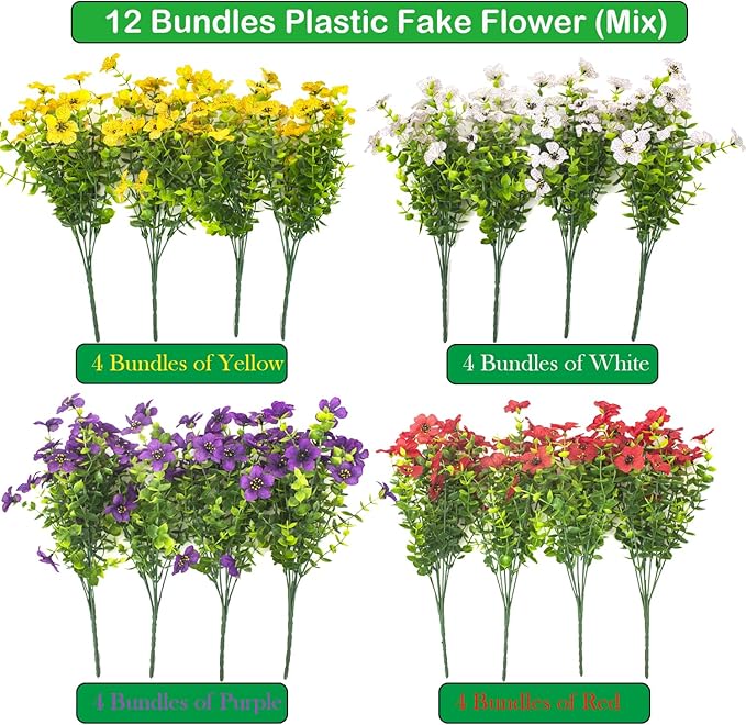 Artificial Fake Plants Flowers for Outdoor Spring Decoration, 16 Bundles Faux Silk Colorful Daisy UV Resistant Realistic for Outside Porch Patio Home Yard Garden Planters Pots Window Box(Mix)