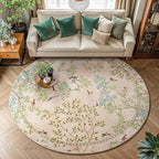 jinchan Round Rugs 7ft Beige Botanical Birds Print Machine Washable 7' Circle Nature Plants Modern Soft Non Slip Kids Throw Area Rugs Ultra Thin Low Pile Carpet for Living Room Bedroom Dining Room
