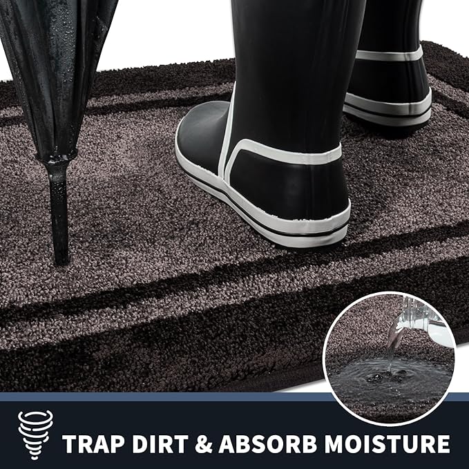 PURRUGS Dirt Trapping Door Mat 24" x 60", Non-Slip/Skid Machine Washable Entryway Rug, Shoes Scraper, Area Rug, Super Absorbent Welcome Mat for Muddy Wet Shoes and Paws, Grayish Brown & Coffee