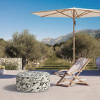 Inflatable Ottoman Stool D31 xH14 for Outdoor/Indoor Use, Water Repellent Patio Foot Rest Stool with Portable Handle,Round Pouf Ottoman Suitable for Garden,Deck and Camping - Paisley Black