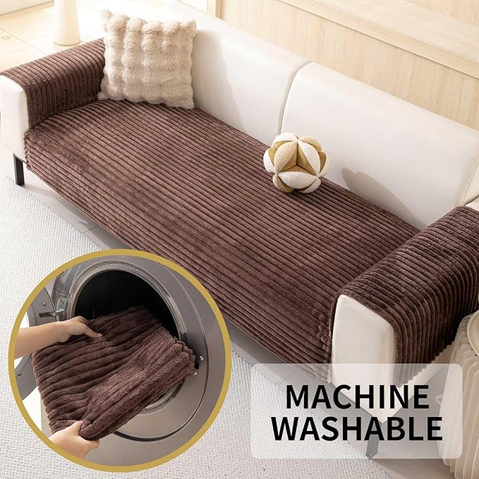 HAOMAIJIA Waterproof Couch Cover for Dogs Washable,Faux Fur Pet Couch Covers for Sofa,Soft Dog Bed Cover Non-Slip Couch Covers for 3 Cushion Couch Sofa Pet Friendly (Brown, 35" x 82" 1 Pack)