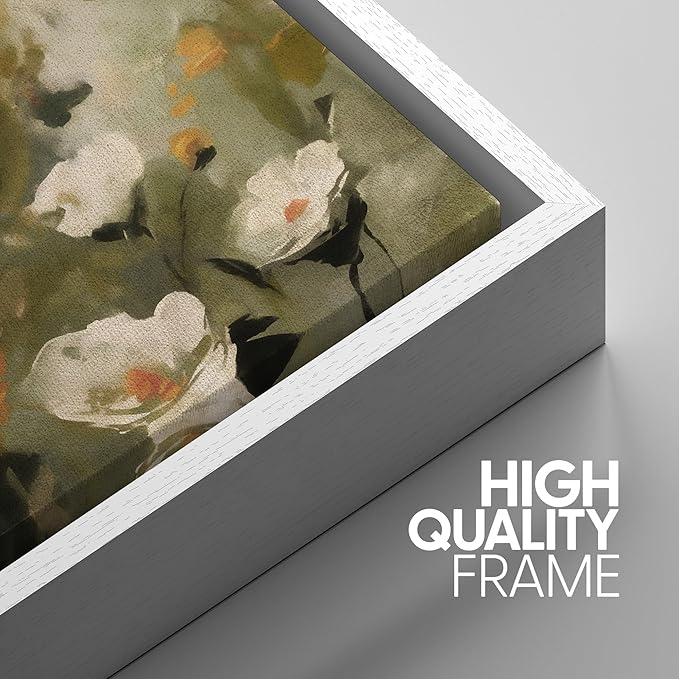 SIGNWIN Framed Canvas Print Wall Art Botanical Floral White Blossoms and Greenery Photography Modern Art Minimalist Black and White for Living Room, Bedroom, Office - 16"x24"x3 White