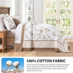 DDUOXIN Botanical Super Oversized King Bedspread - 128 W x120 L Extra Wide 100% Cotton California Quilt, Lightweight Reversible Oversize Bedspreads with 2 Pillow Shams, Brown/Beige/Sugar Swizzle