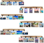 6 Wooden Wall Hanging Photo Frames With 27 Clips, Decorative Collage Picture Frame, No Drilling Required, Adhesive Stickers, Easy to Install, Carbonized Brown