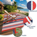 Outdoor Patio Rug 9x12 Stain-Resistant Reversible Camping Mat, Modern Striped Outdoor Plastic Straw Rug, Waterproof Outside Carpet, Easy to Clean for RV, Porch, Deck, Balcony, Red Blue White