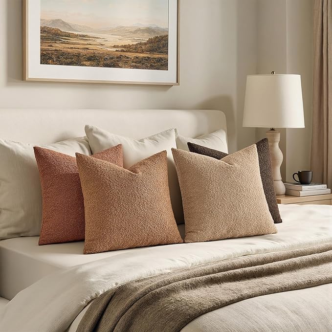 MIULEE Pack of 4 Decorative Textured Boucle Throw Pillow Covers 20x20 Inch Rustic Accent Solid Pillow Cases Soft Couch Cushion Covers for Modern Farmhouse Boho Chair Sofa Bed Livingroom Home Decor