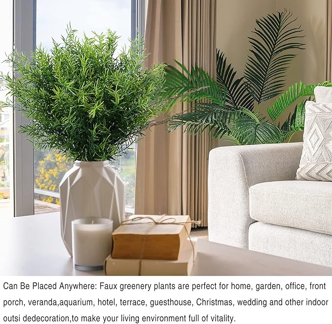 Artificial Plants Flowers Grass Shrubs 8 Pack No Fade Faux Plastic Flowers Outdoor for Farmhouse Garden Porch Patio Indoor Wedding Decoration Greenery Fake Plants uv Resistant