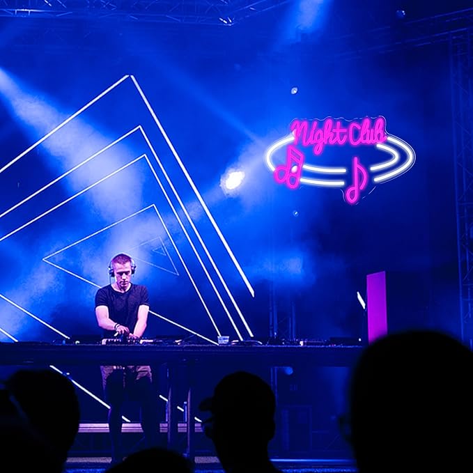 LISIGNVE Night Club Neon Sign Dimmable Switch Led Bar Sign Neon Light for Wall Decor USB Powered Music Light Up Sign for Bar Club Party Pub Music Station(16.5 * 9.8 In)