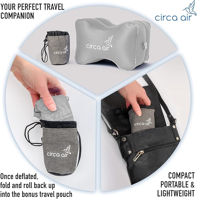 Circa Air Inflatable Knee Pillow - for Side Sleepers, Travel Knee Pillow Between Legs for Sleeping, Orthopedic Sciatica Pain Relief Pillow, Light & Compact