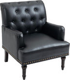 UIXE PU Leather Accent Chair, Modern Upholstered Armchair for Living Room, Comfy Arm Chair Single Sofa Reading Seat with Wooden Legs for Office Home Bedroom - Black