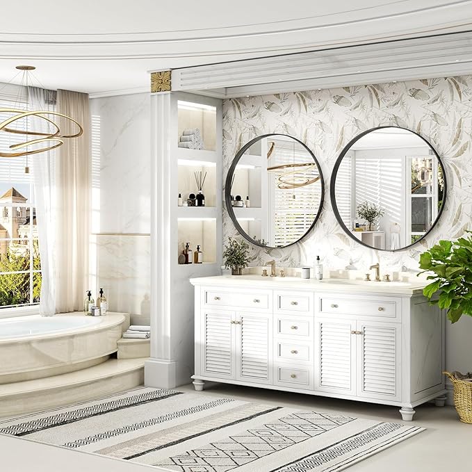 48 Inch Round Bathroom Mirror - Wall Mounted Circle Mirror with Metal Frame, Modern Mirror Suitable for Bathroom, Vanity, Entryway, Living Room, Wall Decor,Black