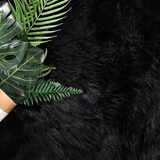 Latepis Black Round Rug 3ft Small Circle Rugs for Bedroom Faux Fur Fluffy Sheepskin Rug Furry Rugs for Living Room Home Décor
