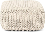 REDEARTH · Cube Low Pouf Foot Stool Ottoman - Hand Knitted Poof - Cord Boho Pouffe - Home Décor - Stuffed Footrest for Living Room - Nursery - Bedroom - Covered Patio - Room (16" x 16" x 8") - Ivory