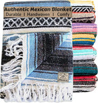 Del Mex Classic Mexican Blanket, Large Authentic Woven Falsa Throw (70"x50"), Artisan Southwest Décor for Beach, Yoga, Outdoors (Light Blue)