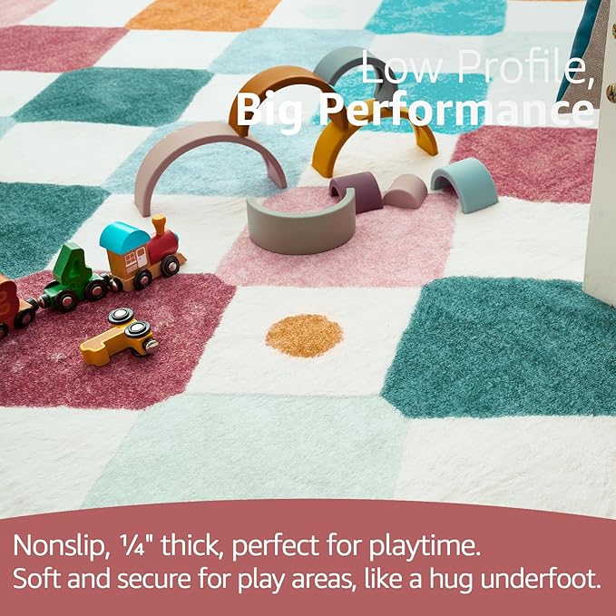 jinchan Kids Rug for Nursery 6ft Radius Corner Washable Area Rug Modern Colorful Quarter Circle Rug Soft Non-Slip Carpet for Bedroom Playroom Daycare Reading Nook Kitchen Classroom Confetti on Cream