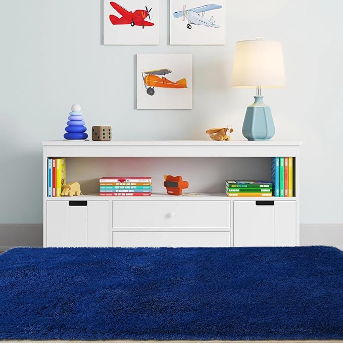 Blue Rug for Kids Room: Rugs for Room Boys- Blue Fluffy Rug for Bedroom （4x6 Feet.Blue