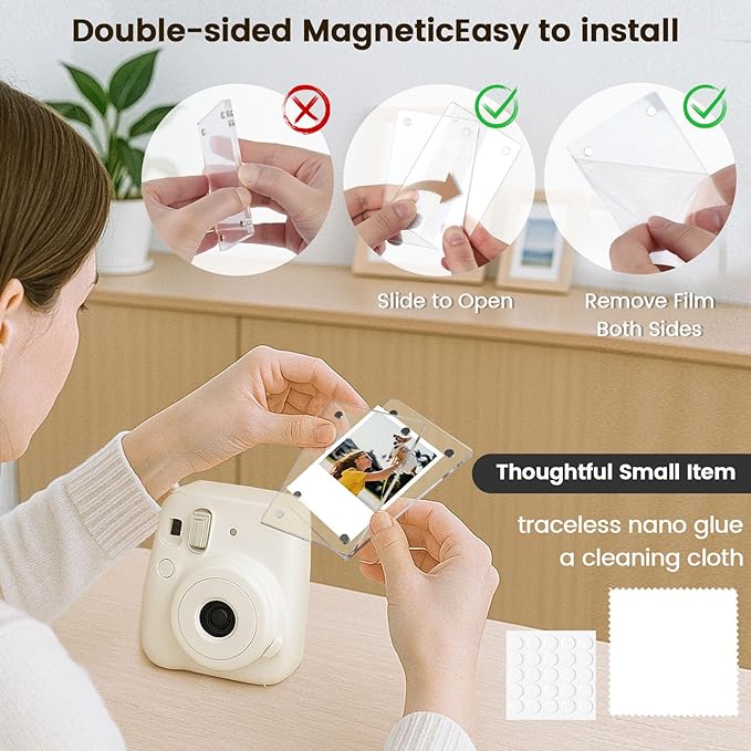 DomeStar Magnetic Acrylic Picture Frame 2.4 x 3.5 Inch, 16 Pack Double-Sided Photo Holder for Refrigerator, Locker, or Metal Cabinet, Fits Instant Photo, Mini Film, Notes & Pictures