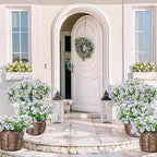 24 Bundles Artificial Flowers for Outdoors & Indoors – UV Resistant Faux Plastic Plants for Garden, Patio, Porch, Window Box, Home Decor – Lush & Vibrant Fake Flowers, White