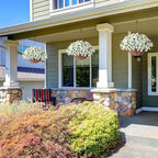 Ivydale Artificial Fake Hanging Flowers Plants Baskets for Outdoor Spring Summer Decoration, Faux Silk White Morning Glory Look Real UV Resistant for Outside Porch Patio Balcony Yard Front Door Garden