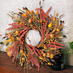 WANNA-CUL 24 inch Fall Wreath Decor for Front Door with Pumpkins, Hawthorn,Grain,Lantern Fruit,Berries,Eucalyptus Leaves, Large Harvest Door Wreath for Autumn or Thanksgiving Decoration