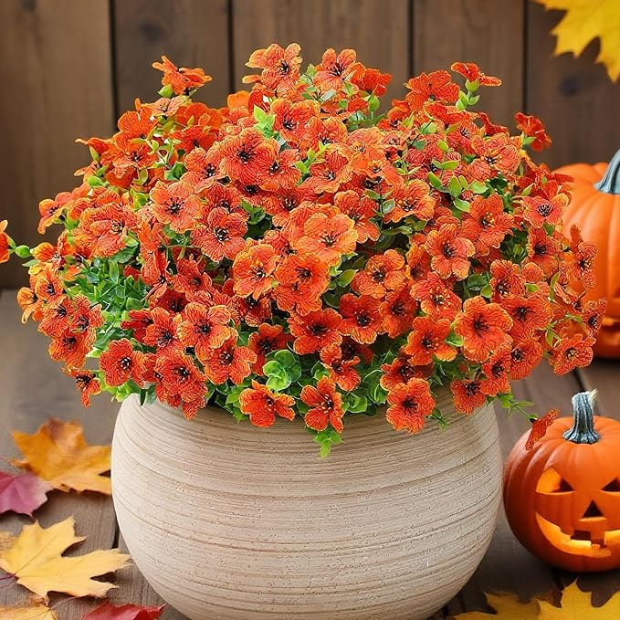 alyptus Artificial Mums for Outdoors – 12 Bundles UV Resistant Fall Flowers, Faux Outdoor Flowers & Fake Mums for Porch Decor, Planters, Thanksgiving, Halloween & Fall Decorations