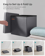 SONGMICS Mazie Collection - 15 Inches Ottoman with Storage, Footstool, Storage Ottoman, Load 660 lb, for Dorm, Living Room, Bedroom, Synthetic Leather, Dark Gray ULSF010G01