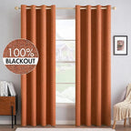 MIULEE 100% Blackout Linen Curtains for Bedroom Thermal Insulated Orange Grommet Room Darkening Curtains & Drapes Fall Decor for Living Room Nursery 52 x 96 Inch (2 Panels)