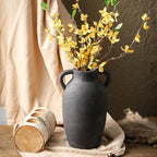 Terracotta Farmhouse Flower Vase, 9.6 Inch Ceramic Rustic Vase with 2 Handles, Decorative Vase Boho Decor for Home Decor, Table, Living Room, Shelf Decoration