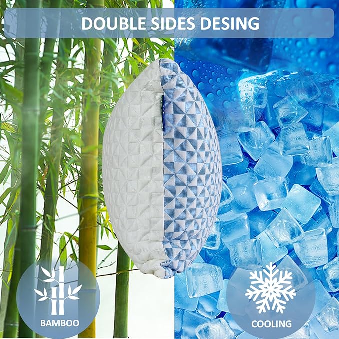 Cooling Shredded Memory Foam Pillow - Standard Size Bed Pillow Adjustable Pillow for Side Back Stomach Sleepers Cooling Gel Pillow (Pack of 2)