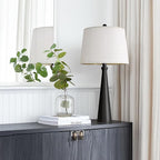 Oneach 25.75" Table Lamps for Living Room, Bedside Lamp 3-Way Dimmable Touch Control, Modern Black Nightstand Lamp with Fabric Shade, Vintage Table Lamp for Bedroom, Bulb Included