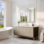 Gold Bathroom Mirror for Wall, 30x30 Inch Rectangle Mirrors with Metal Frame, Modern Vanity Wall Mirror Decor for Bathroom Living Room, Entryway Hangs Horizontal or Vertical