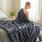 BENVWE Faux Fur Throw Blanket for Couch Bed - Fluffy Soft Thick Bubble Blanket for Living Room Home Decor - Fathers Day Birthday Gifts for Women Men, Grey, 63" x 80"