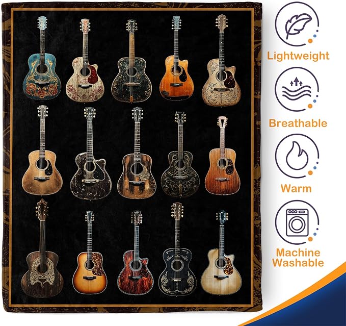Aimego Music Guitar Blanket Gifts for Men - Guitar Players Rock Musical Theme Guitar Lover Throw for Teens Enthusiast Band Singer Fleece Cozy Plush Birthday Christmas Lightweight 50"x60"