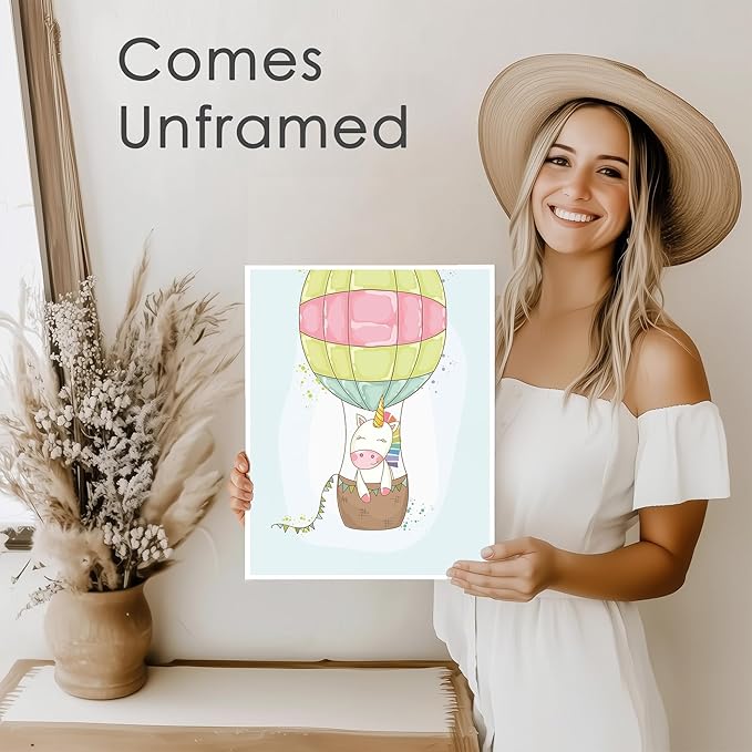 Unicorn Wall Decor Art Prints (Set of 4) - Unframed - 8x10s | Girls Room Decor | Enchanting and Whimsical Design | Adding Fantasy and Charm to Kids' Rooms or Nurseries | Wall Art for Unicorn Lovers