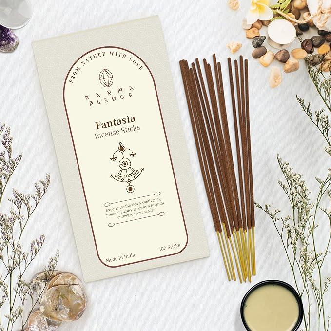 Fantasia Incense Sticks, Organic Hand Dipped 100 Sticks with Natural Herbs & Aromatic Ingredients, Burn Time 45 to 60 Minutes, Incense for Positivity, Yoga, Meditation, Relaxation, Spiritual Gift