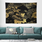 HZOHNAGO Japanese Tapestry Gold Flowers Umbrella Fan Pattern Printed Wall Tapestry Painting Wall Hanging for Bedroom Living Room Dorm 60" W x 40" H