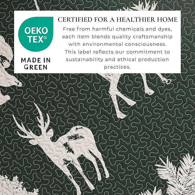 Lodge Bedspread King Size Quilt with 2 Shams. Cabin 3- Piece Reversible All Season Quilt Set. Rustic Quilt Coverlet Bed Set. Rio Ridge Collection (Forest Green)