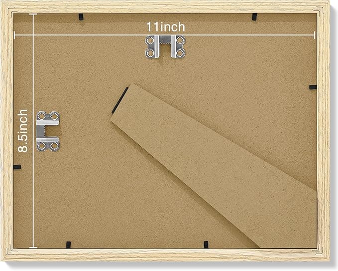 Vittanly 8.5x11 Picture Frames Set of 9, Shatter Resistant Plexiglass, Display 6x8 Pictures with Mat or 8.5x11 without Mat, Photo Frames for Wall or Tabletop, Engineered Wood, OAK