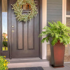 WORTH Garden 28" Large Metal Glazed Planter Set of 2, Luxurious Glossy Finish Red Tall Square Tapered Steel Plant Pots, Decor Flower Pot Indoor & Outdoor, Drainage Hole & Dual-Purpose Plant Saucer