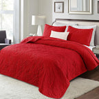Exclusivo Mezcla Quilts King Size Bedspread with 2 Pillow Shams, Lightweight Red King Quilt Bedding Set with Vintage Damask Pattern, Soft Bedspreads Coverlets for All Seasons