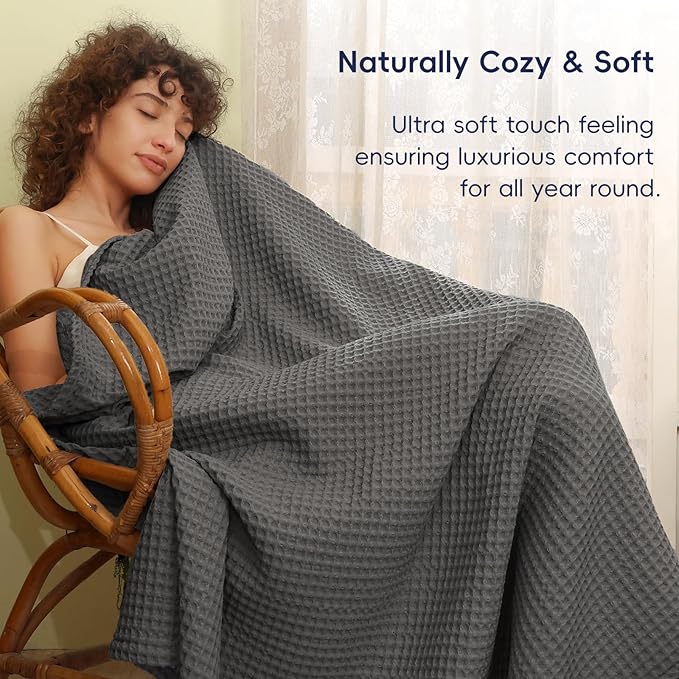 PHF Ultra Soft Waffle Weave Blanket King Size 104"x 90"- Washed Lightweight Breathable Cozy Woven Blanket for Bed - Aesthetic Decor for Couch Bedding Sofa Home Car - Grey
