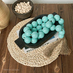 OMISHE 60" Long Extra Large Wood Bead Garland Aqua Teal with 1.6" Diameter Wooden Beads and Tassels, Rustic Farmhouse Country Decorative Beads for Home Decor, Aqua Teal