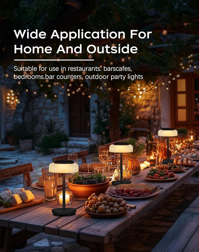 QiMH Battery Operated LED Table Lamp for Living Room, 5000mAh Cordless Desk Lamp with Stepless Dimmable Touch Control, Mini Rechargeable Night Light for Bedroom, Outdoor bar (Black-RGB)