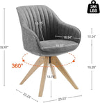 Art Leon Office Chair No Wheels, Mid Century Modern Desk Chair, Swivel Accent Chair with Oak Wood Legs, Faux Leather Upholstered Armchair for Desk, Gray