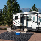 OLANLY Outdoor Rug 6x9 ft Waterproof, Outdoor Plastic Straw Rug with Geometric Pattern Clearance, Reversible RV Mat for Patio, Camping, Balcony, Deck, Backyard, Black & Grey