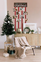 Christmas Card Holder Display, Card Holder Wall Display, Merry Christmas Wooden Decor, Xmas Hanging Picture Holders with 24 Photo Clips, Xmas Decor for Wall Door Window Home