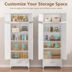 Kitchen Cabinet, 90" Tall Metal Pantry Cabinet, Freestanding Cupboards with One Drawer, Food Storage Cabinets for Dining, Living Room, White, 16" D x 32" W x 90" H, Assembly Required