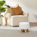 Asense Small Round Ottoman Foot Rest Stool Teddy Velvet Padded Seat Footstool Ottoman with Anti-Slip Wooden Legs (White,Teddy Velvet)